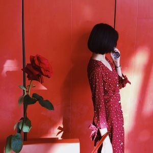 V neck polka dot dress